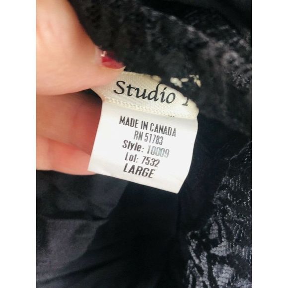 Studio Y Short Sleeve Blouse Black Chiffon Size L - Picture 4 of 9